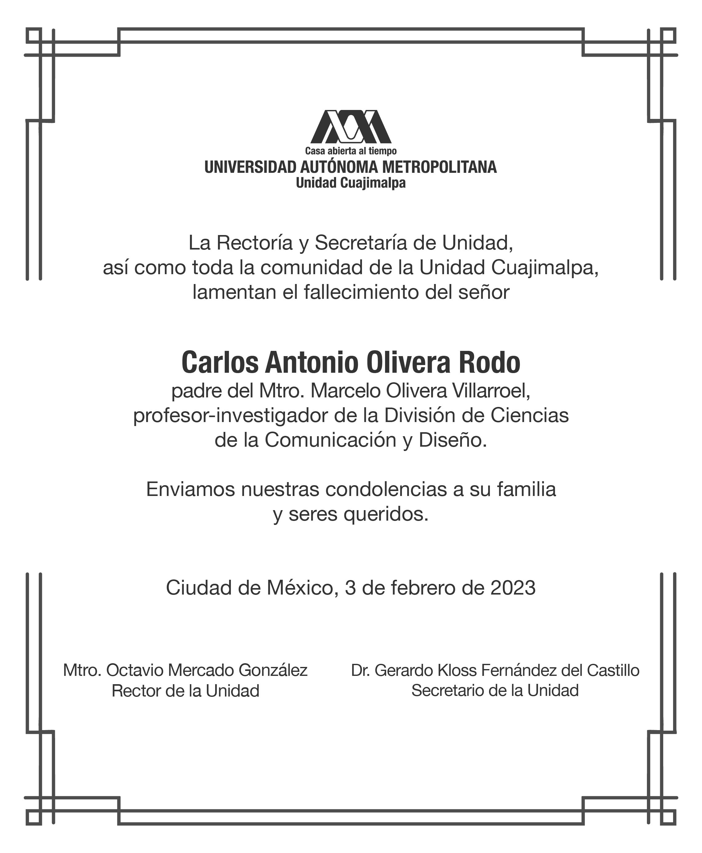 Esquela Sr. Carlos Antonio Olivera