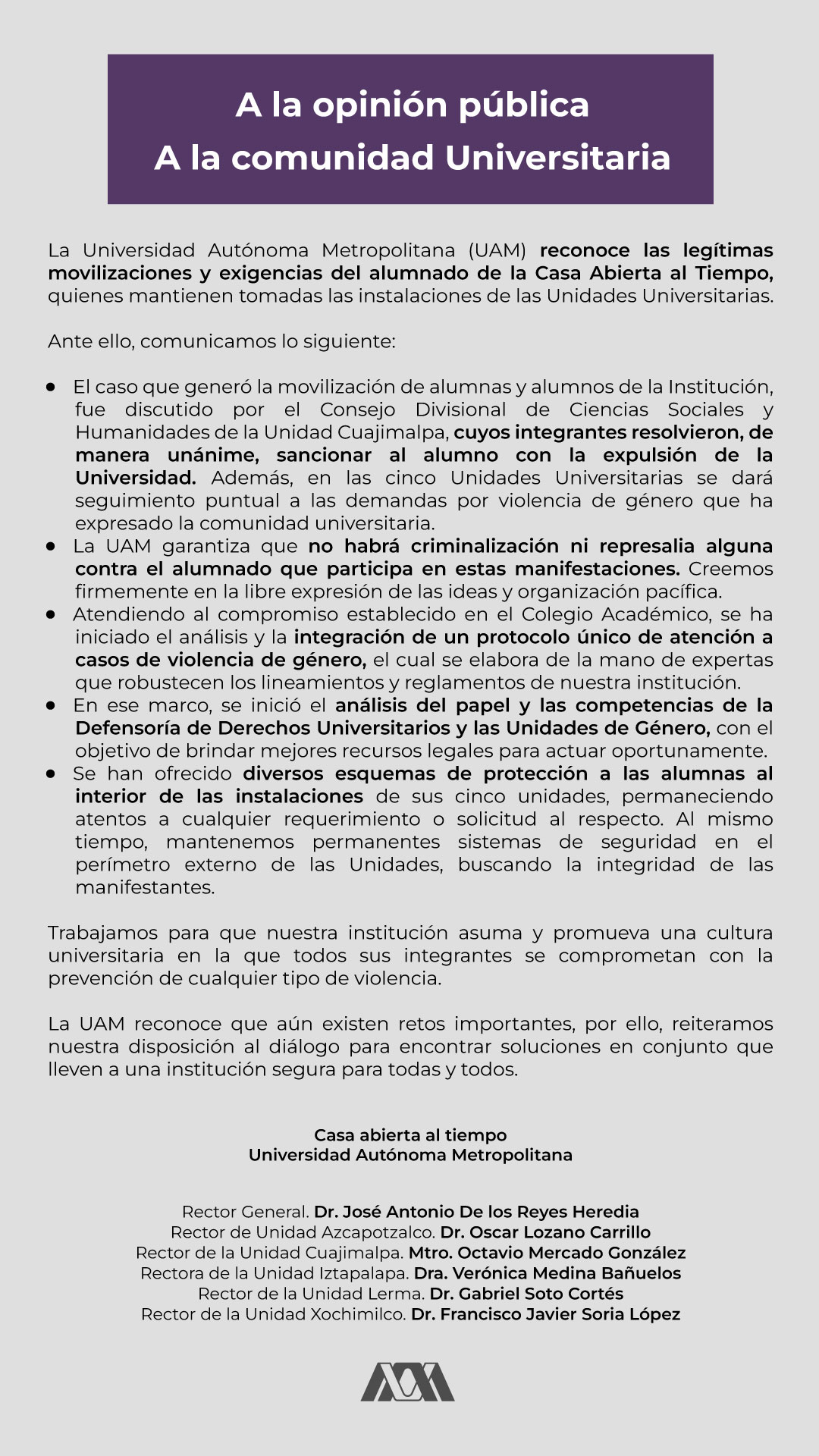 Comunicado 15 de Marzo