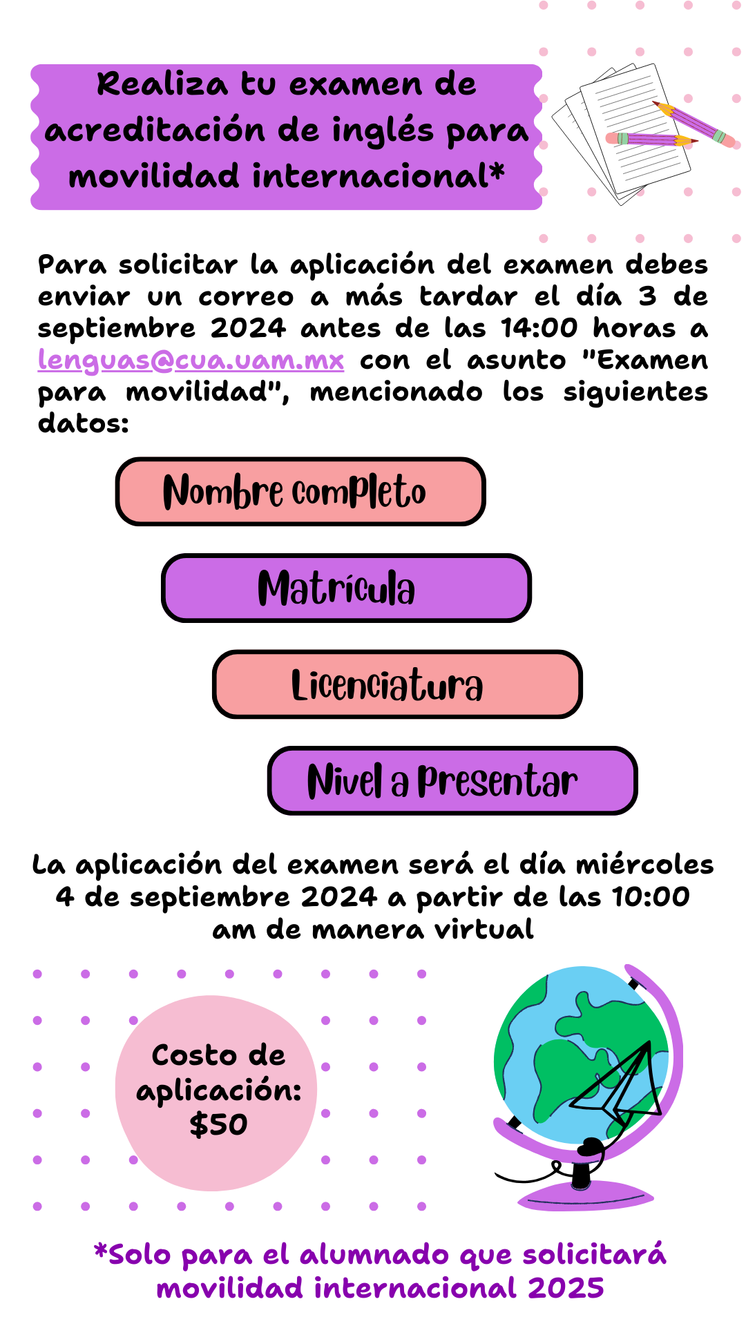 Examen admisión 2025 movilidad