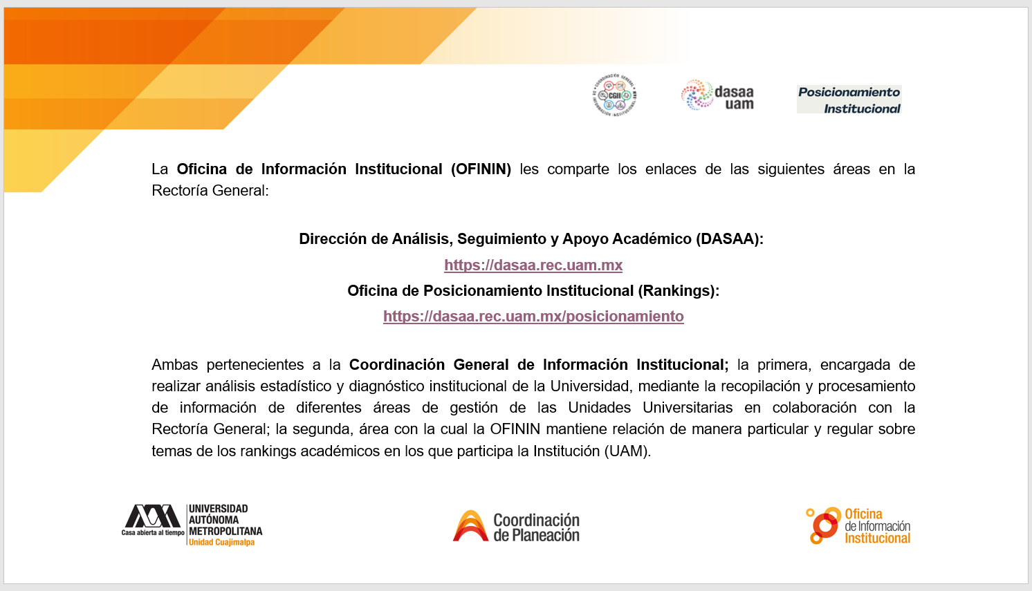 Enalces de instancias en la Rectoría General